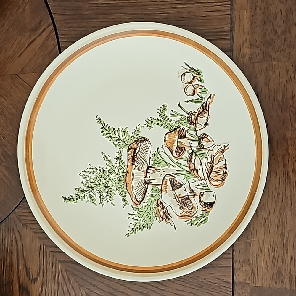 Vintage Royal China Woodland Magic Mushroom and Fern Ceramic 11.5" Chop Plate